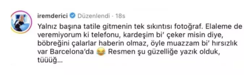 irem derici barselona paylasimlarina yorum yapan takipcisine verdigi yanit ile gundem oldu